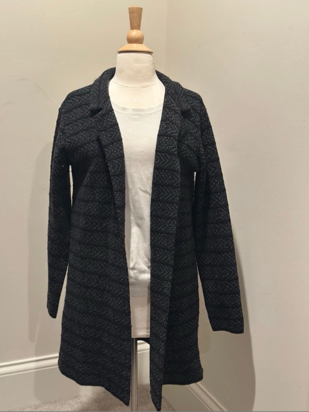 Chiaramente Italian Wool Blend Long Coatigan Cardigan M Charcoal Geometric
